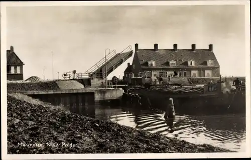 Ak Marknesse Noordoostpolder Flevoland, Fluss, Brücke, Haus