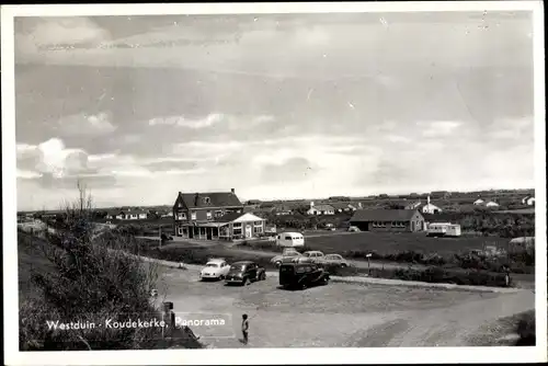 Ak Kouderkerke Zeeland, Westduin, Gesamtansicht, Cafe Pension, Automobile