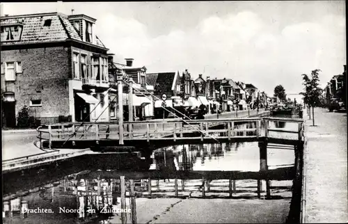 Ak Drachten Friesland,  Noord en Zuidkade, Kanal, Schwungbrücke