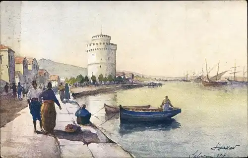 Künstler Ak Thessaloniki Griechenland, La Tour Blanche, The white tower