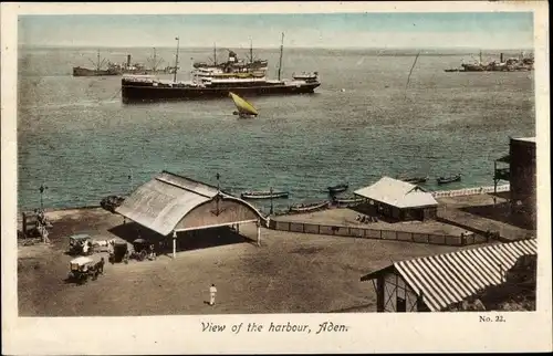 Ak Aden Jemen, View of the harbour, Dampfschiff