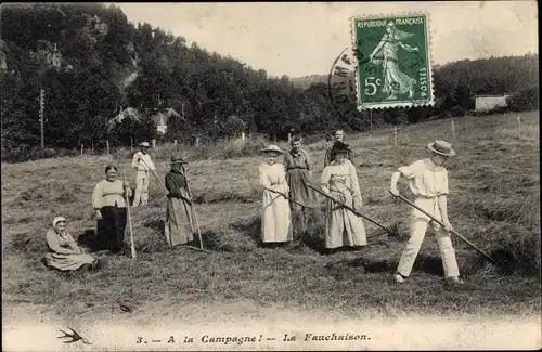 Ak La Fauchaison, Bauern bei der Heuernte, Portrait