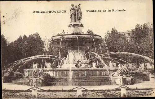 Ak Aix en Provence Bouches du Rhône, Fontaine de la Rotonde