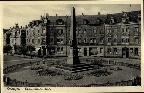 Ak Erlangen in Mittelfranken Bayern, Kaiser Wilhelm Platz, Denkmal, Konditorei und Cafe