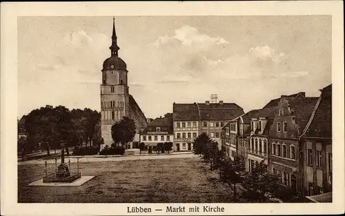 Ak Lübben im Spreewald, Markt mit Kirche