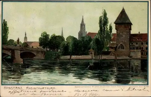 Künstler Litho Diemer, Zeno, Konstanz am Bodensee, Partie am Rheintorturm