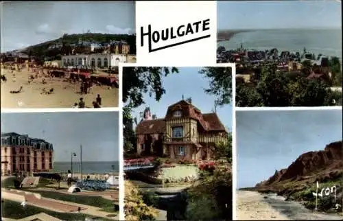Ak Houlgate Calvados, Le Moulin Landry, La Plage, Le Golf miniature, Les Vaches noires