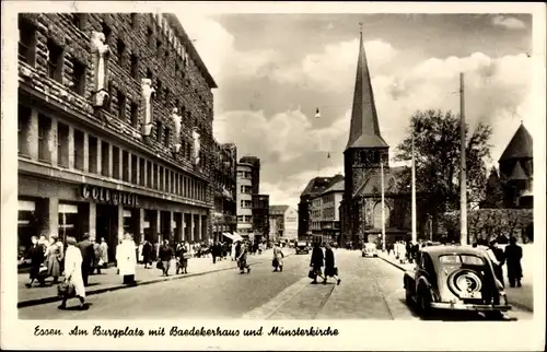 Ak Essen im Ruhrgebiet, Burgplatz, Baedekerhaus, Münsterkirche