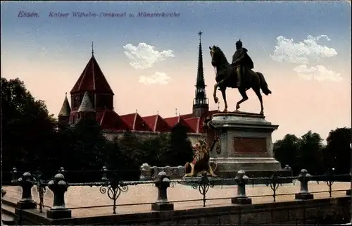 Ak Essen im Ruhrgebiet, Kaiser-Wilhelm-Reiterdenkmal, Münsterkirche