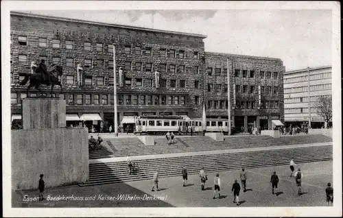 Ak Essen im Ruhrgebiet, Baedekerhaus, Kaiser-Wilhelm-Denkmal, Straßenbahn