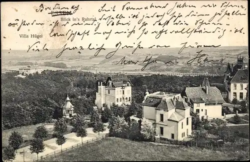 Ak Essen im Ruhrgebiet, Blick ins Ruhrtal, Villa Hügel