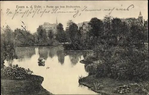 Ak Essen im Ruhrgebiet, Stadtgarten, Wasserpartie