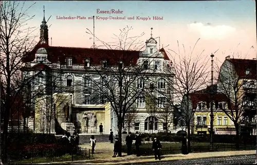 Ak Essen im Ruhrgebiet, Limbecker Platz, Krupp-Denkmal, Krupp's Hotel
