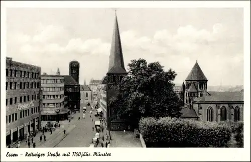 Ak Essen im Ruhrgebiet, Kettwiger Straße mit 1100jähr. Münster