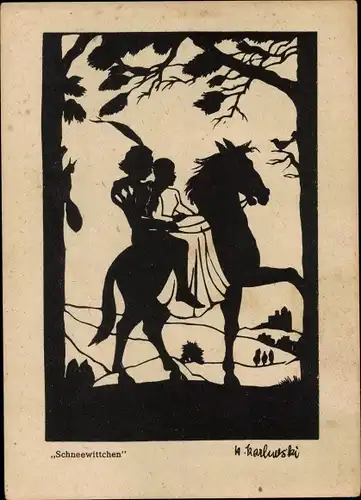Scherenschnitt Ak Karlewski, Hilde, Märchen, Gebrüder Grimm, Schneewittchen