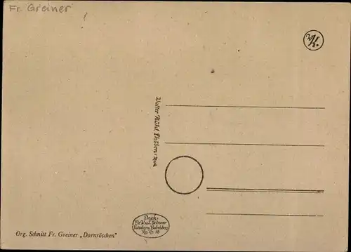 Scherenschnitt Ak Greiner, Märchen, Gebrüder Grimm, Dornröschen, Spinnrad
