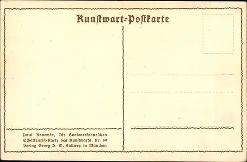 Scherenschnitt Ak Konewka, Paul, Die Handwerksburschen, Kunstwart Nr. 69