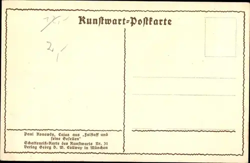 Scherenschnitt Ak Konewka, Paul, Cajus, Falstaff und seine Gesellen, Kunstwart Nr. 31