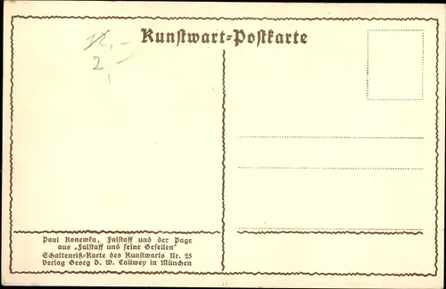 Scherenschnitt Ak Konewka, Paul, Falstaff und seine Gesellen, Page, Kunstwart Nr. 25