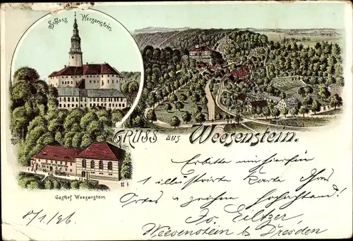 Litho Weesenstein Müglitztal in Sachsen, Schloss Weesenstein, Gasthof