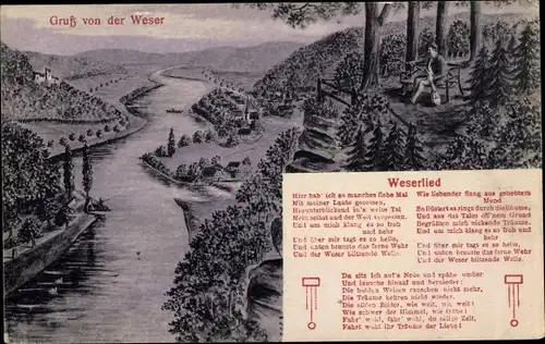 Lied Ak Weserlied, Landschaft, Flusspartie