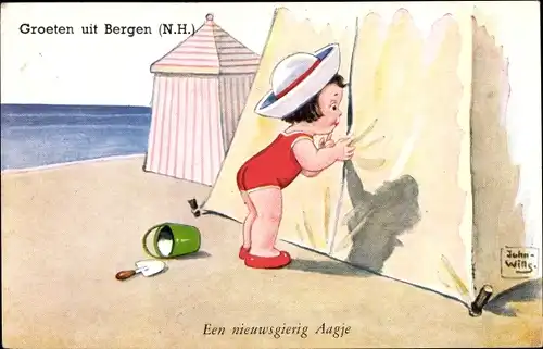 Künstler Ak Wills, John, Bergen Nordholland Niederlande, Een nieuwsgierig Aagje