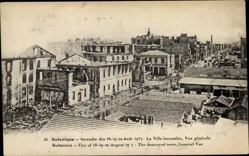 Ak Thessaloniki Griechenland, Incendie 1917, La Ville incendiee, Vue generale