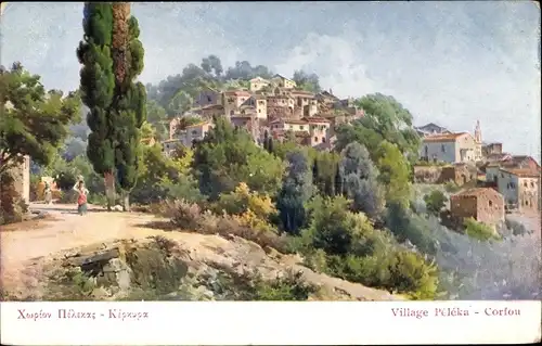 Künstler Ak Péléka Korfu Griechenland, Vue du Village