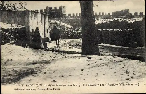 Ak Thessaloniki Griechenland, Salonique sous la neige le 3 Decembre 1915
