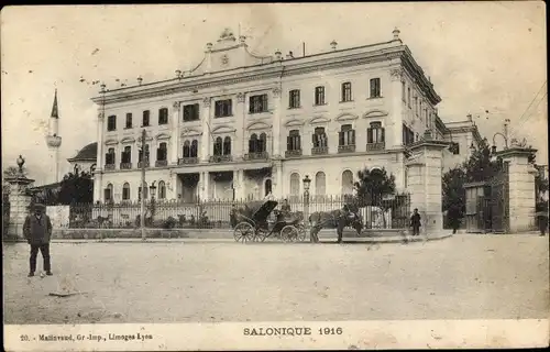 Ak Thessaloniki Griechenland, Amtsgebäude, Kutsche, 1916