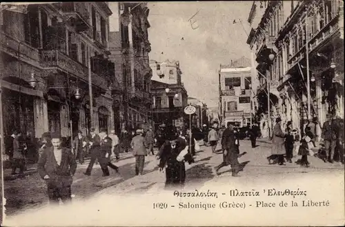 Ak Salonique Griechenland, Place de la Liberté et rue Vénizélos