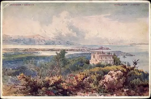 Künstler Ak Korfu Griechenland, Achilleion, Villa Imperiale, Panorama