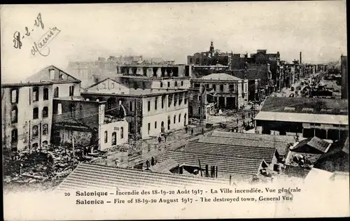 Ak Thessaloniki Saloniki Griechenland, Incendie des 19 - 20 Aout 1917, La Ville incendiee