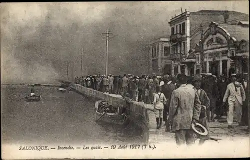 Ak Thessaloniki Saloniki Griechenland, Incendie, Les quais, 1917