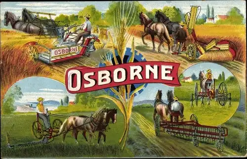 Ak Reklame Osborne Landmaschinen, Feldarbeit