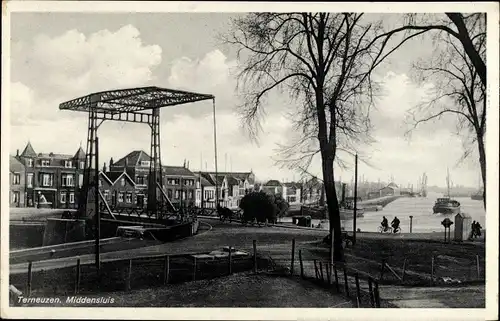 Ak Terneuzen Zeeland Noordstraat, Middensluis, Klappbrücke