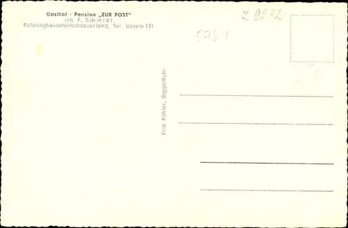 Ak Referinghausen Medebach im Sauerland, Gasthof Pension Zur Post