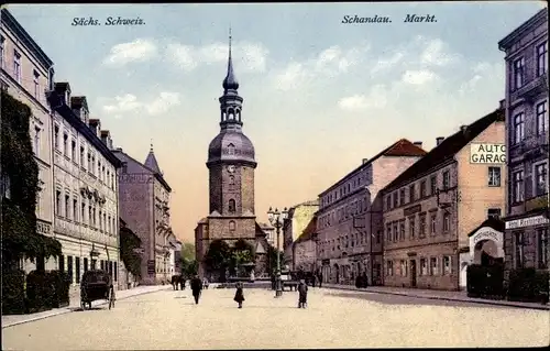 Ak Bad Schandau an der Elbe, Partie am Markt, Kirche, Hotel Restaurant