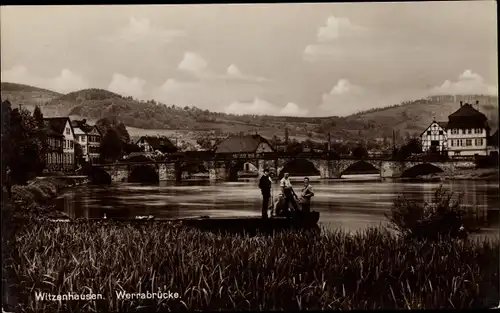 Ak Witzenhausen an der Werra Hessen, Werrabrücke, Blick auf den Ort