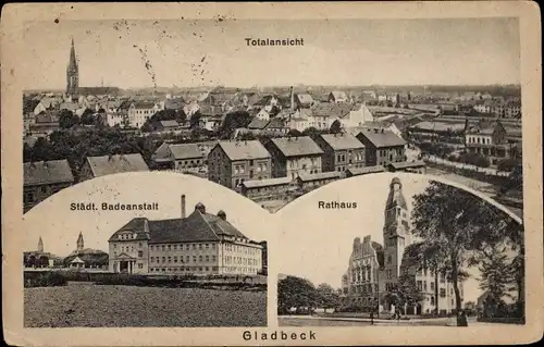 Ak Gladbeck im Ruhrgebiet, Rathaus, Totalansicht, Städtische Badeanstalt