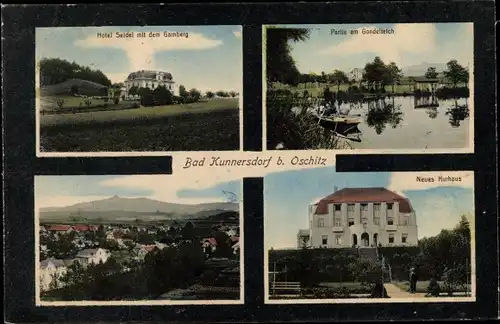 Ak Lázně Kundratice Bad Kunnersdorf Osečná Oschitz Region Reichenberg, Kurhaus, Gondelteich