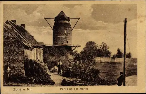 Ak Zons Dormagen Niederrhein, Partie an der Windmühle