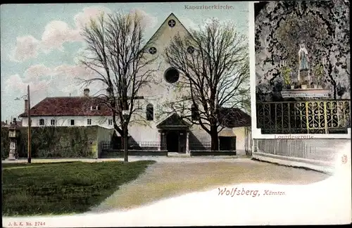Ak Wolfsberg in Kärnten, Kapuzinerkirche, Lourdesgrotte