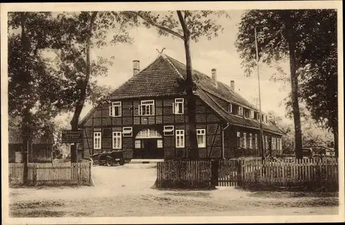 Ak Müden Faßberg Lüneburger Heide, Blick auf Gasthaus zum Bauernwald