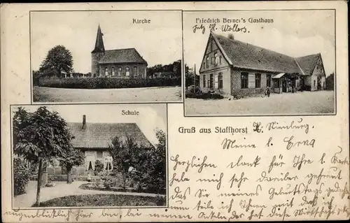 Ak Staffhorst Niedersachsen, Schule, Kirche, Gasthaus