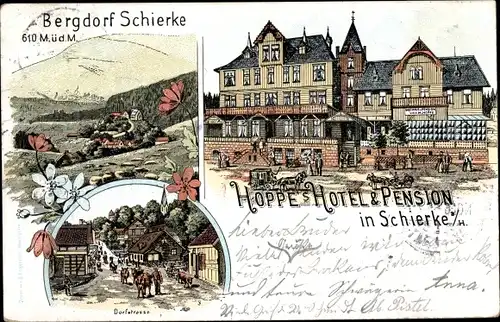 Litho Schierke Wernigerode am Harz, Dorfstraße, Hoppes Hotel & Pension