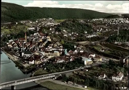 Ak Neckargemünd am Neckar, Fliegeraufnahme, Fliegeraufnahme vom Ort, Brücke