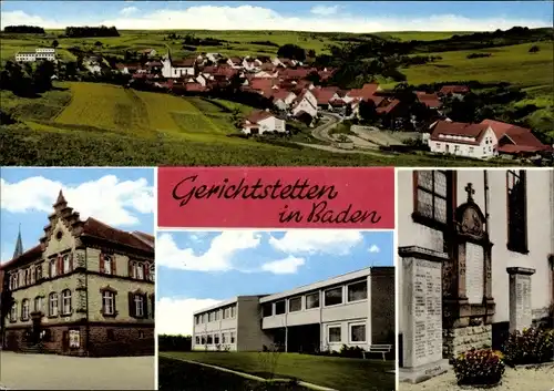 Ak Gerichtstetten Hardheim im Odenwald, Totale, Giebelhaus, Gedenkstein, Gebäude