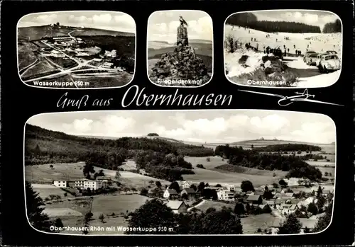 Ak Obernhausen Gersfeld in der Rhön Hessen, Wasserkuppe, Fliegerdenkmal, Gesamtansicht