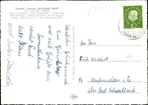 Ak Bermutshain Grebenhain im Vogelsbergkreis, Gasthof-Pension Deutsches Haus, Speisezimmer
